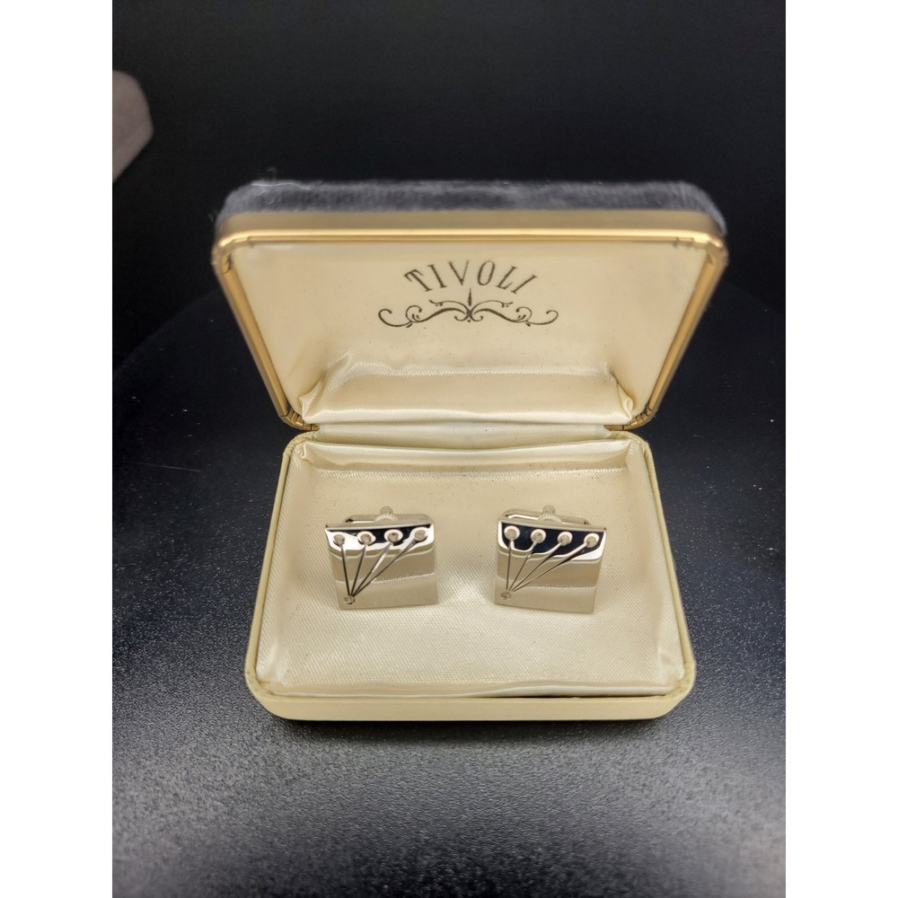Tivoli Cufflinks Silver Tone Square Fan Geometric Design with Box